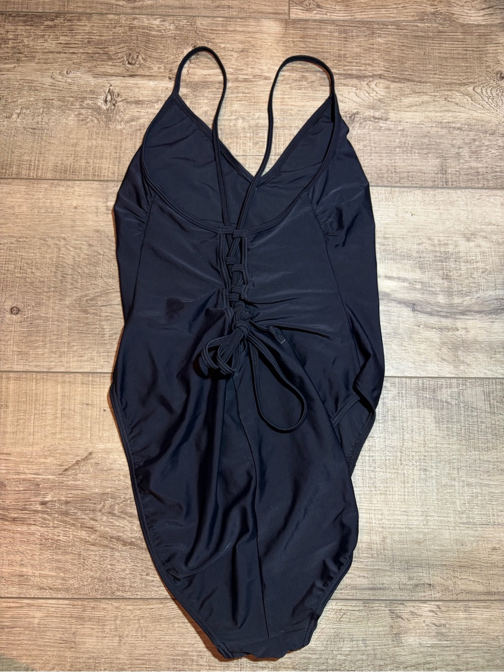 Classic Black V-Neck One-Piece Swimsuit with Slim Straps - Picture 3 of 5